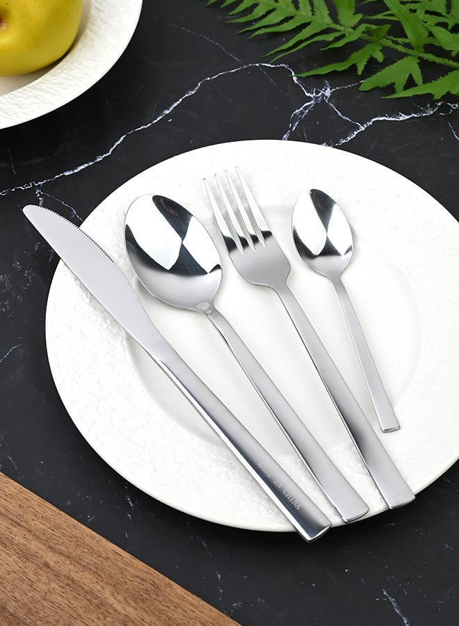 أولييرو طقم أدوات طعام متين وأنيق مكوّن من 24 قطعة لراحة استخدام ومائدة أنيقة – فضي - Image 1